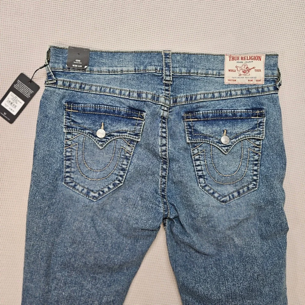 True Religion Geno Big T Flap Slim Jeans 38 Medium‎ Melting Wash 700219 Mens NEW